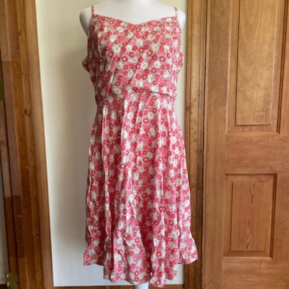 Old navy woven cami Waist Defined pink print spaghetti strap dress - Picture 1 of 16